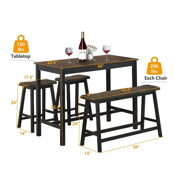 4 PCS Solid Wood Dining Table Set Counter Height Dining Furniture