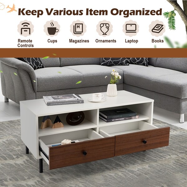 Modern Coffee Table Rectangle Sofa Center Table with Shelves Drawers