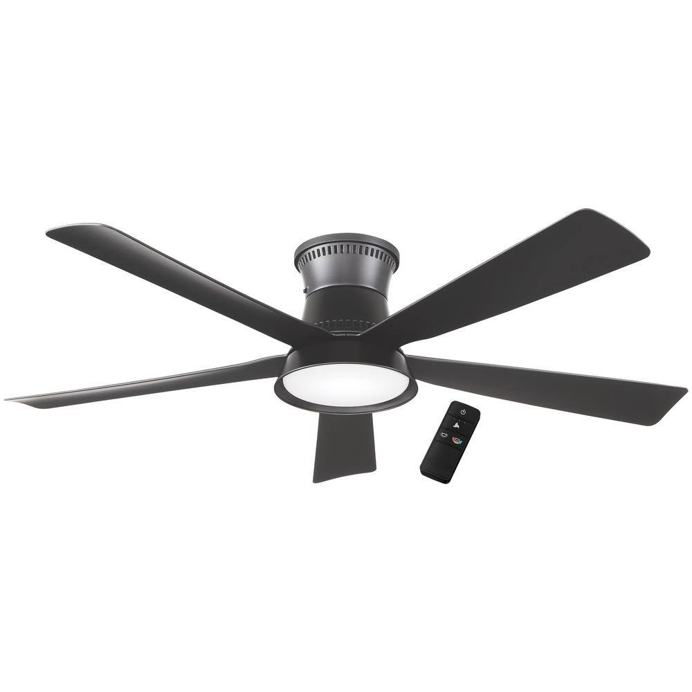 Hampton Bay Hawkspur 52 in. Integrated LED CCT IndoorOutdoor Matte Black Ceiling Fan with Light and Remote Control AK424-MBK