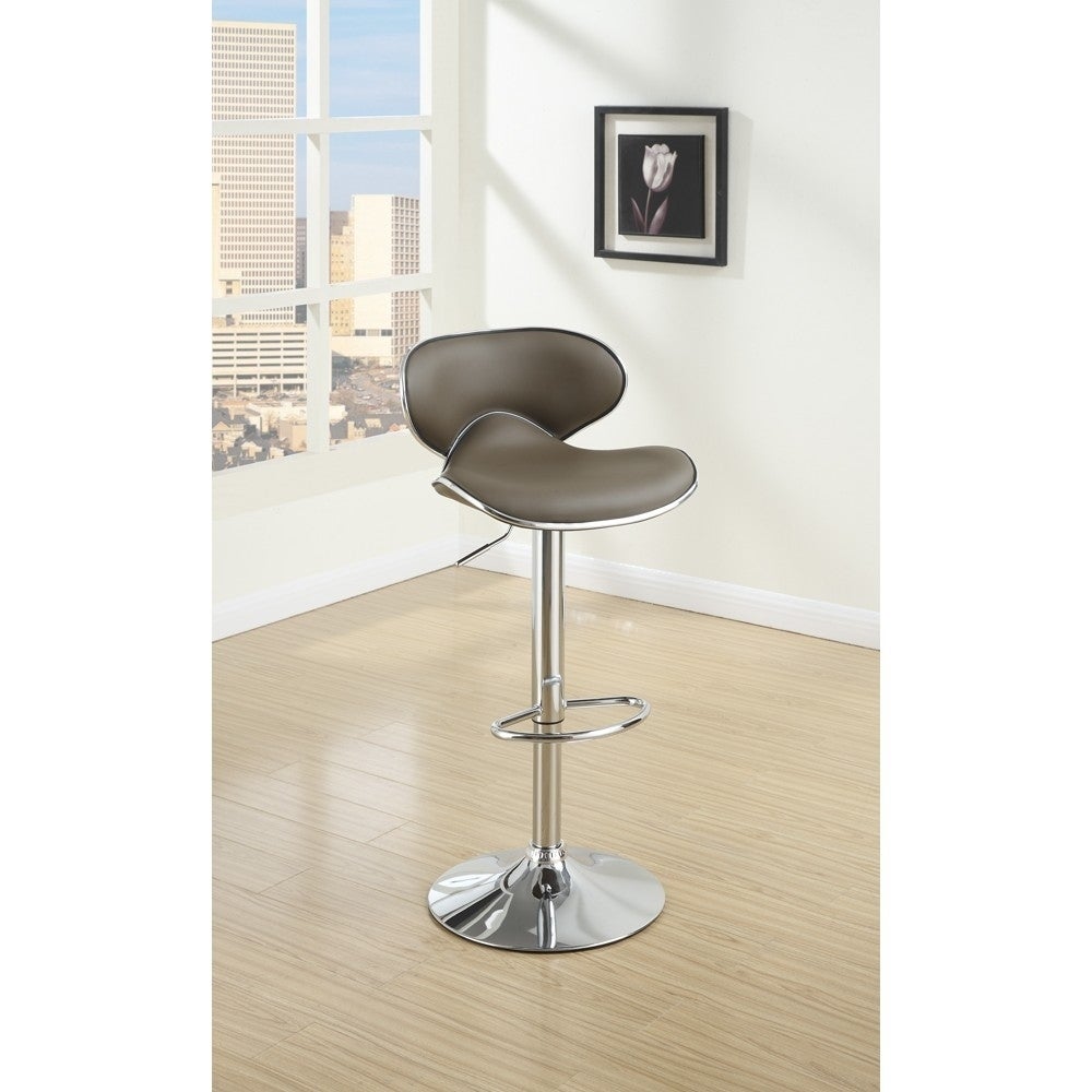 Modish Bar Stool With Gas Lift Espresso Brown And Silver Set of 2