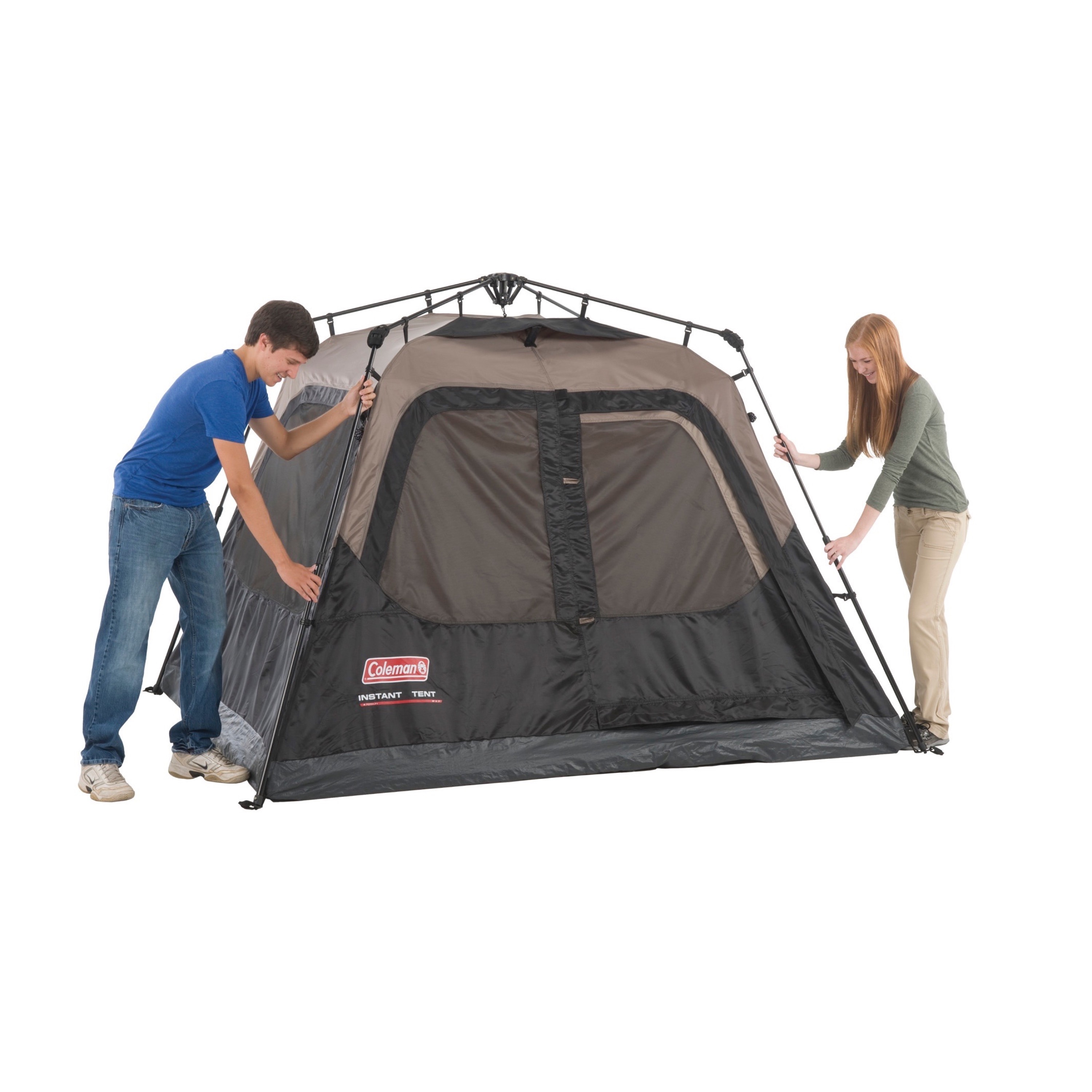 Coleman 4-Person Cabin Camping Tent with Instant Setup， 1 Room， Gray