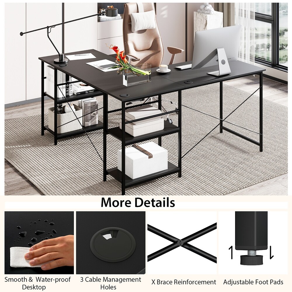 Costway 95'' Convertible L shaped Corner Computer Desk 2 Person Long
