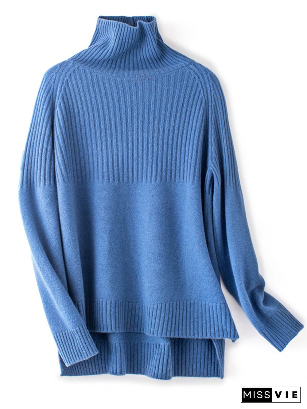 Casual Long Sleeves Loose Solid Color High-Neck Sweater Tops