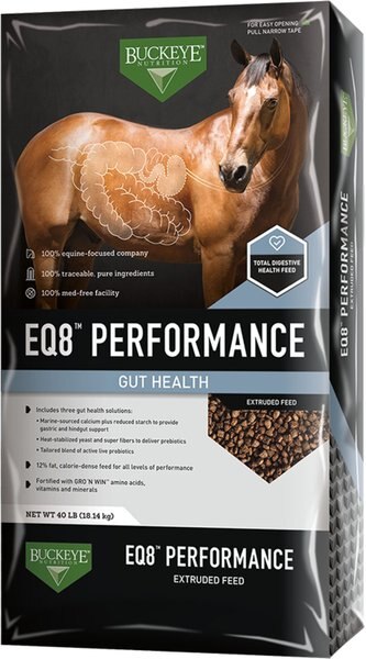 Buckeye Nutrition EQ8 Performance Gut Health Horse Feed， 40-lb bag