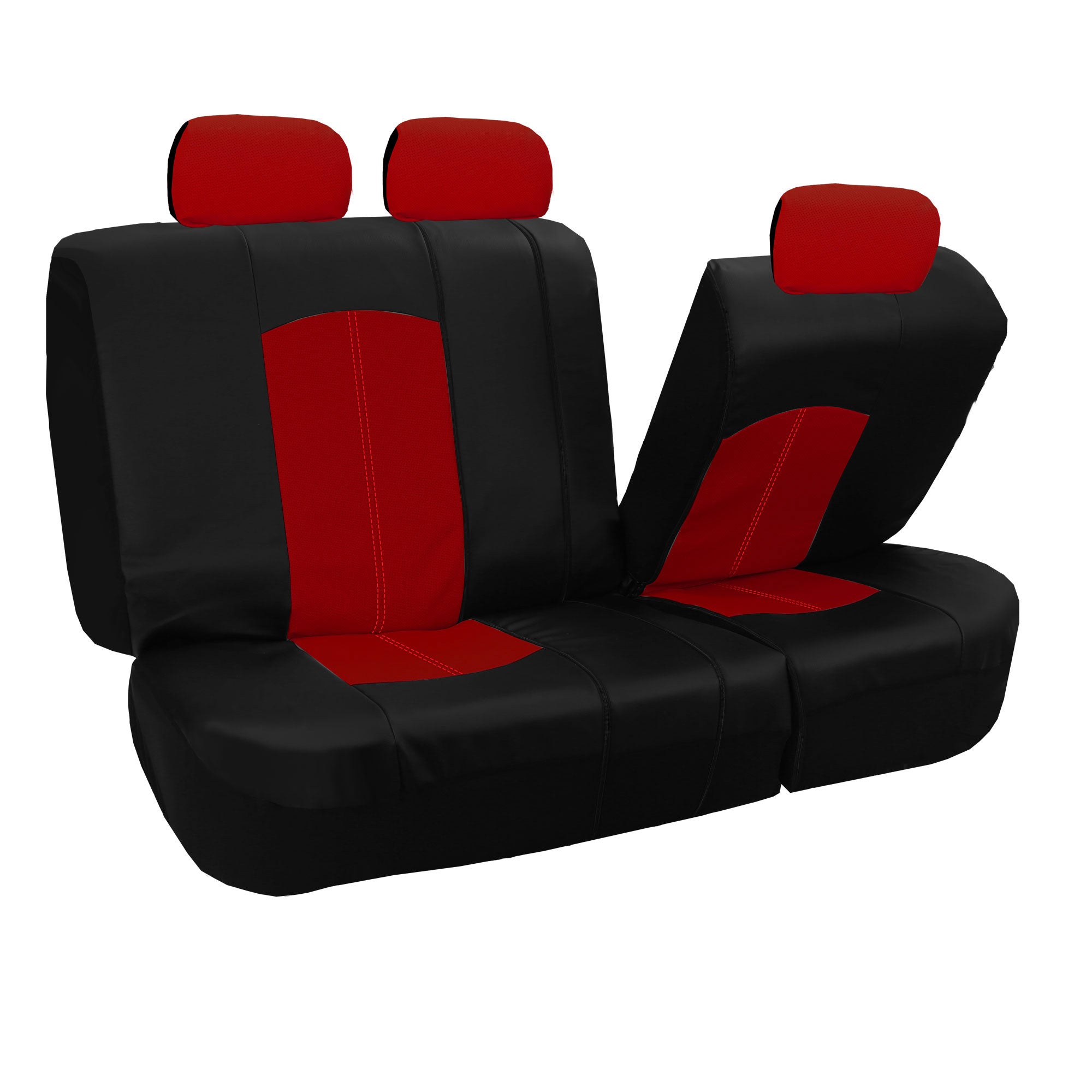 FH Group， Red Black Deluxe Leather Seat Covers Full Set w/ Free Air Freshener， Airbag Compatible / Split Bench Covers