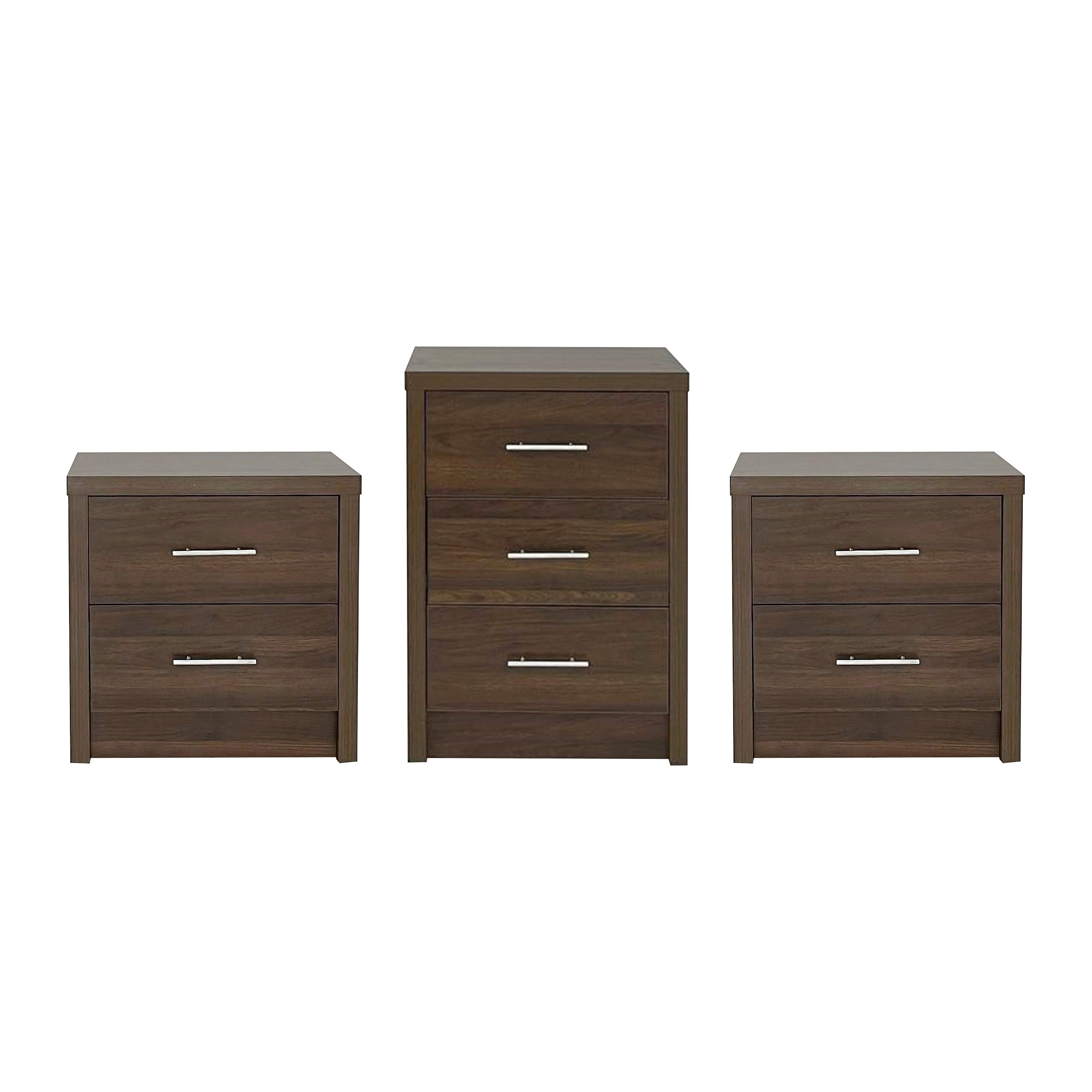 Marlette Modern 3 Piece 3 Drawer Dresser and Nightstand Bedroom Set