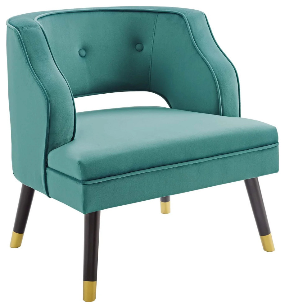 Finn Teal Button Tufted Open Back Performance Velvet Armchair   Midcentury   Armchairs And Accent Chairs   by Virgil Stanis Design  Houzz