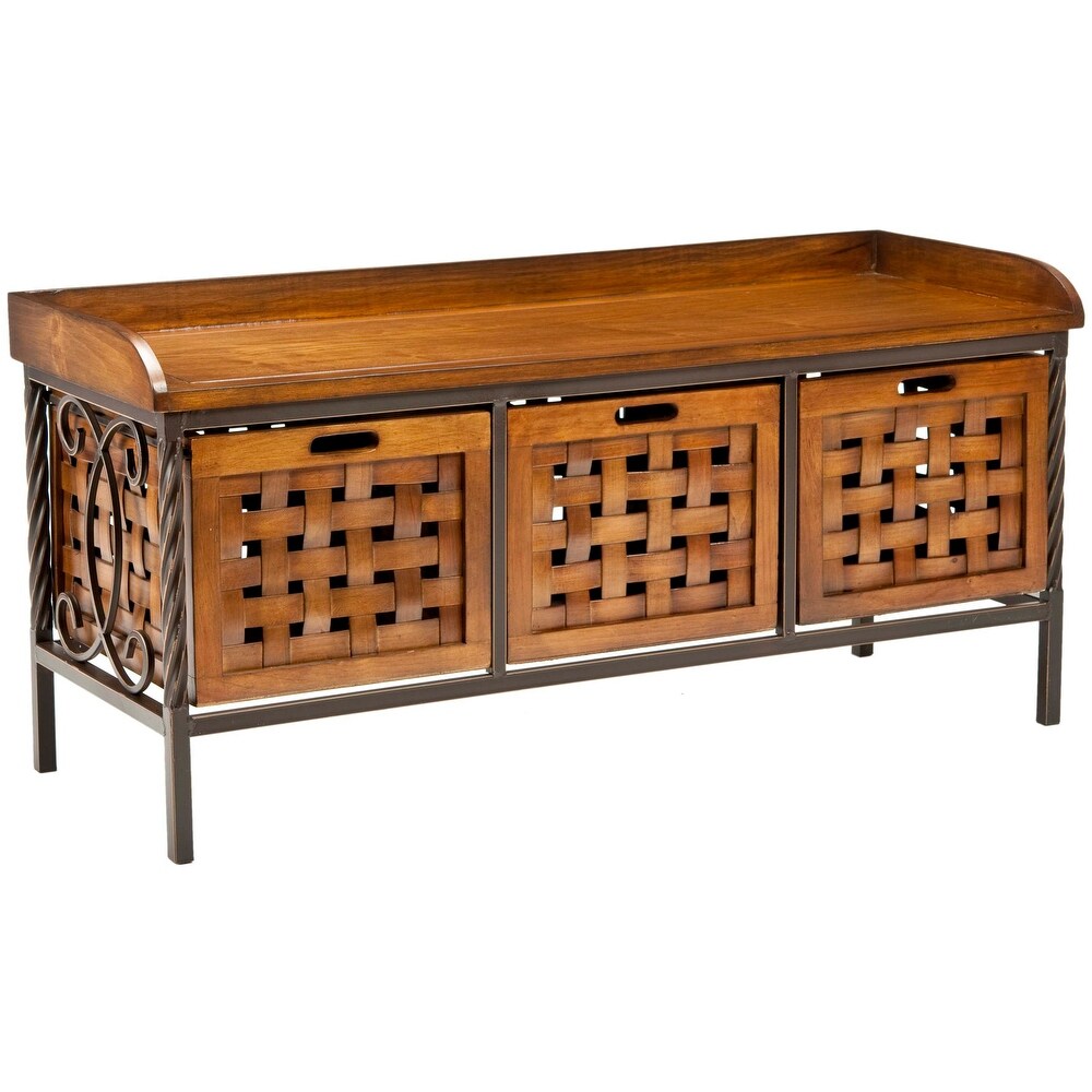 SAFAVIEH Nantwich Honey Oak Storage Bench   42.5\