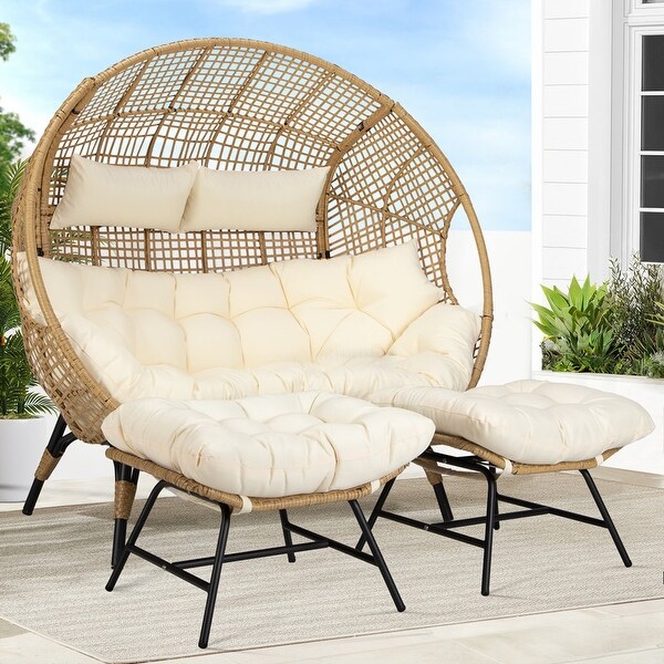 Nicesoul Double Egg Chair 680 lbs Outdoor Patio Wicker Egg Chairs with Ottoman