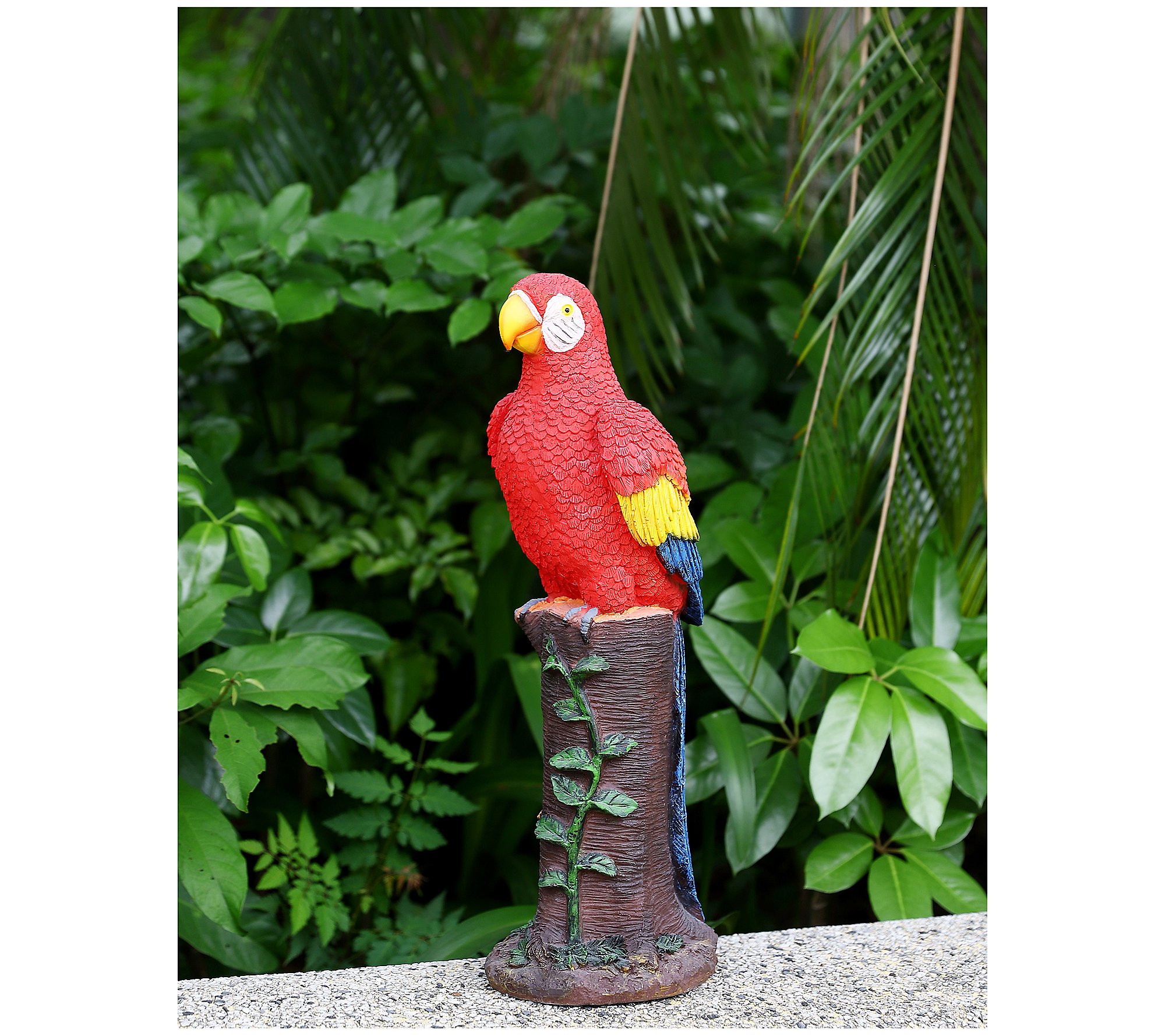 Techko Red Parrot Statue with Solar Spotlight