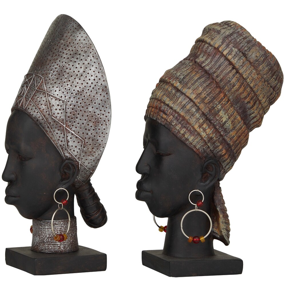 Black Polystone African Woman Sculpture (Set of 2)   5.70W x 7.40L x 12.90H