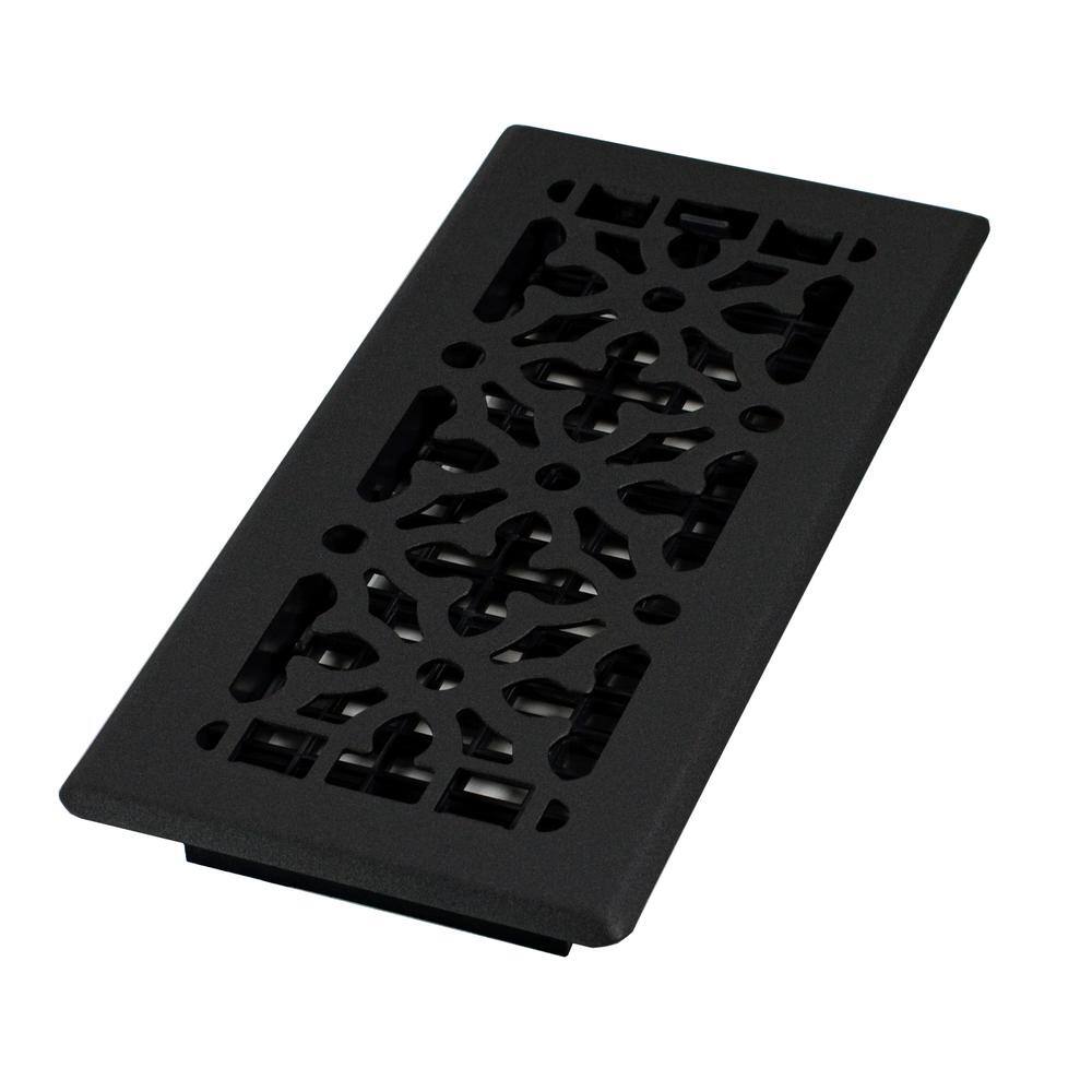 Decor Grates 4 in. x 10 in. Gothic Design Black Steel Floor Register AGH410-BLK