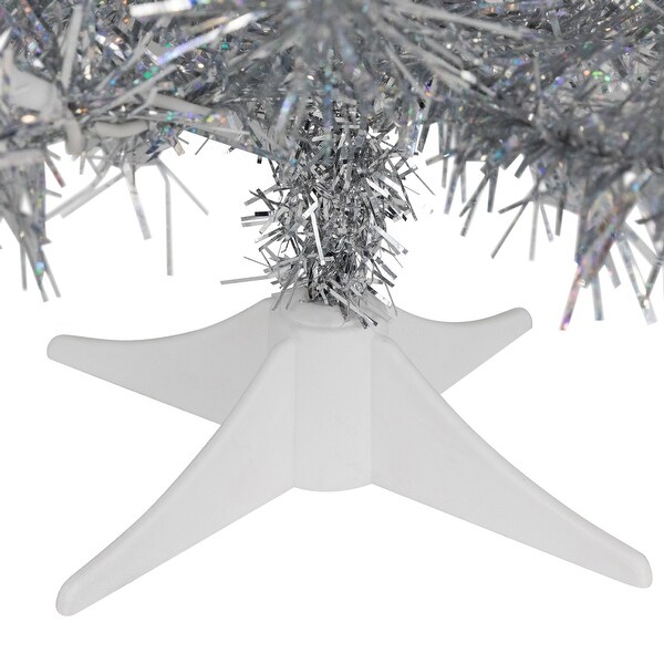 2' Prelit Medium Silver Iridescent Tinsel Pine Artificial Christmas Tree，Clear Lights