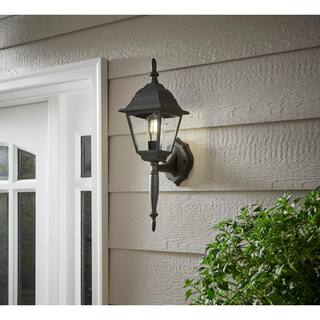 Hampton Bay Hampton Bay 19.75 in. Black 1-Light Outdoor Line Voltage Wall Sconce with No Bulb Included HB7023P-05