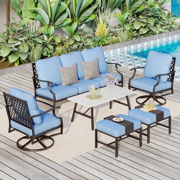 MAISON ARTS 6/7Piece Patio Conversation Sets，Sofa Set with 2/4 x Single Chairs，1 x 3seater Sofa and Coffee Table/Ottomans