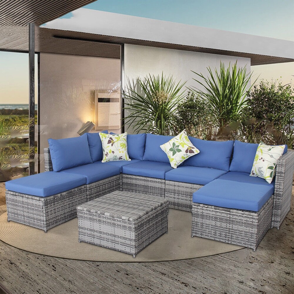 Patio Outdoor 7 Piece PE Rattan Sectional Sofa Furniture Set