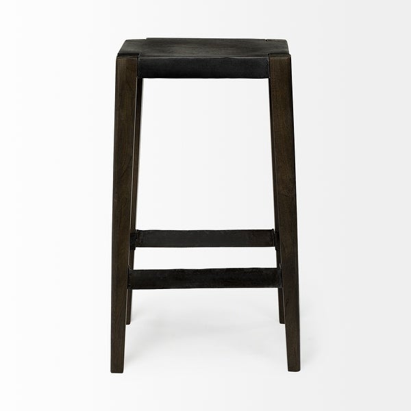 Nell Black Metal Seat and Foot Rest w/Solid Wood Legs Bar Stool - 16.0L x 12.0W x 30.0H