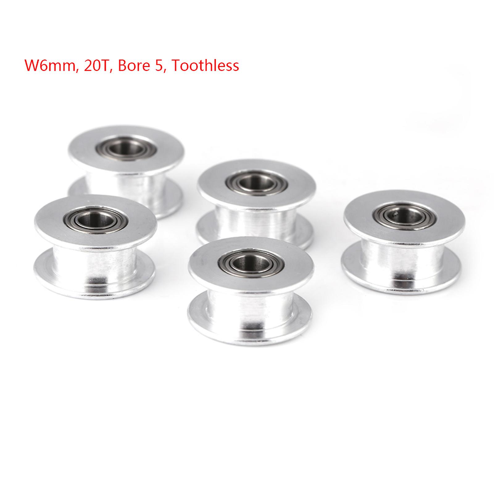 5pcs Aluminum 2gt Belt Timing Pulley 3d Printer Accessory (w6mm， 20t， Bore 5， Toothless)