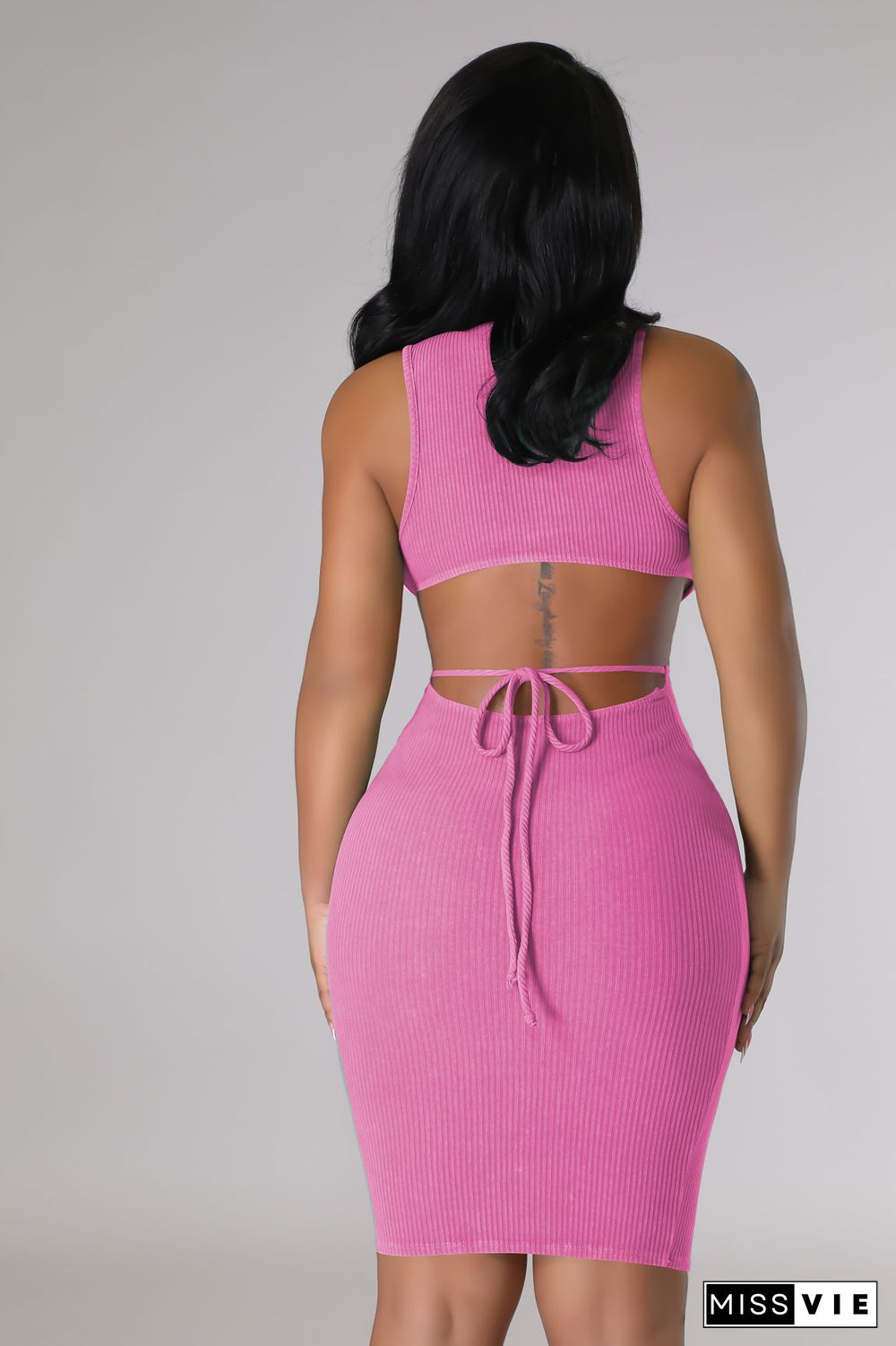 Solid Color Sleeveless Open Back Bodycon Dresses