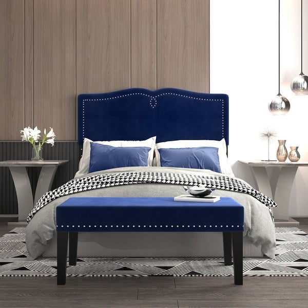 Modern Velvet Double/Queen Adjustable Height Headboard with Bench - - 36002888