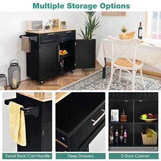 Costway Rolling Kitchen Cart Island Heavy Duty Storage Trolley Cabinet Utility Black HW55461BK