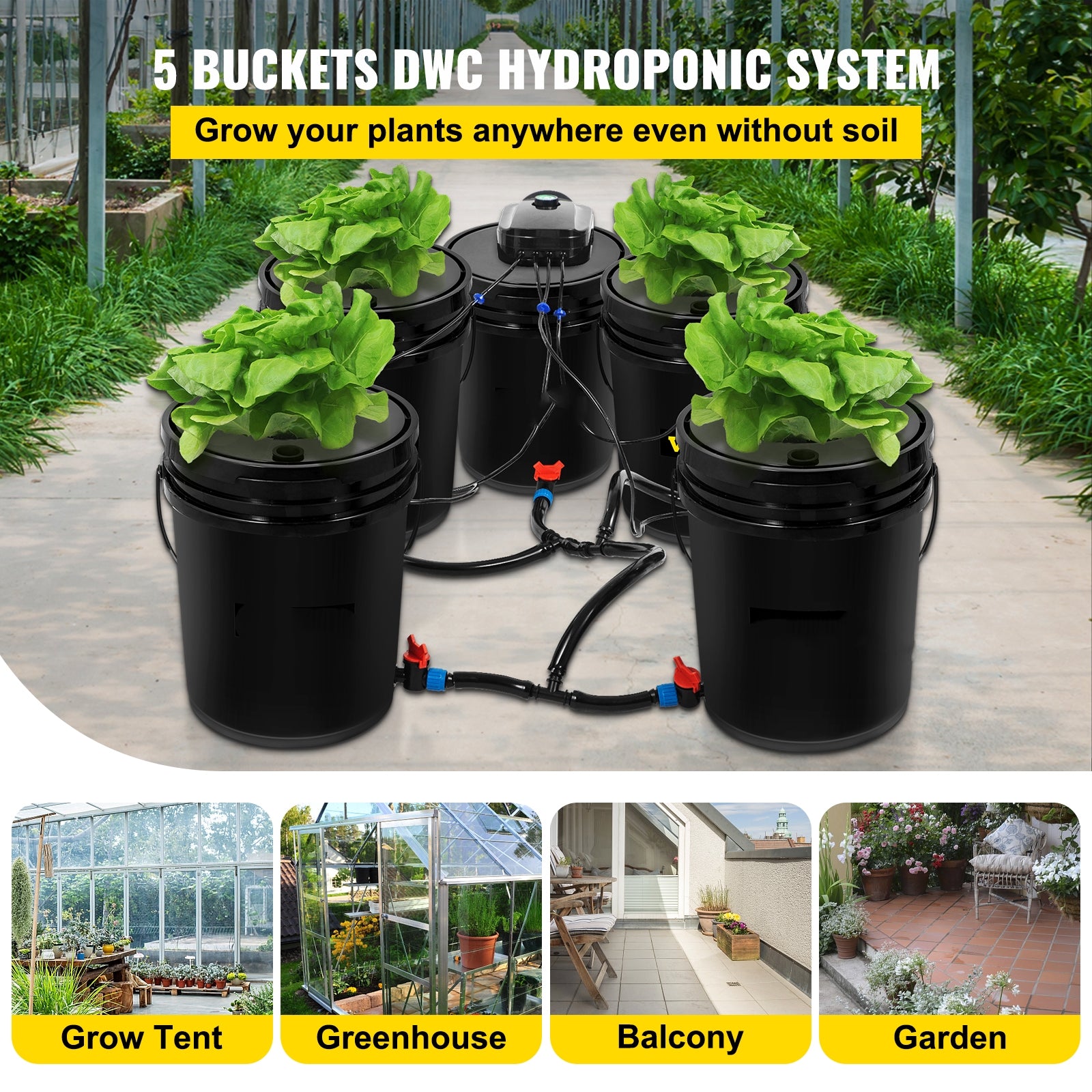 BENTISM Hydroponics Deep Water Culture DWC Hydroponic System 5 Gallon 5 Buckets