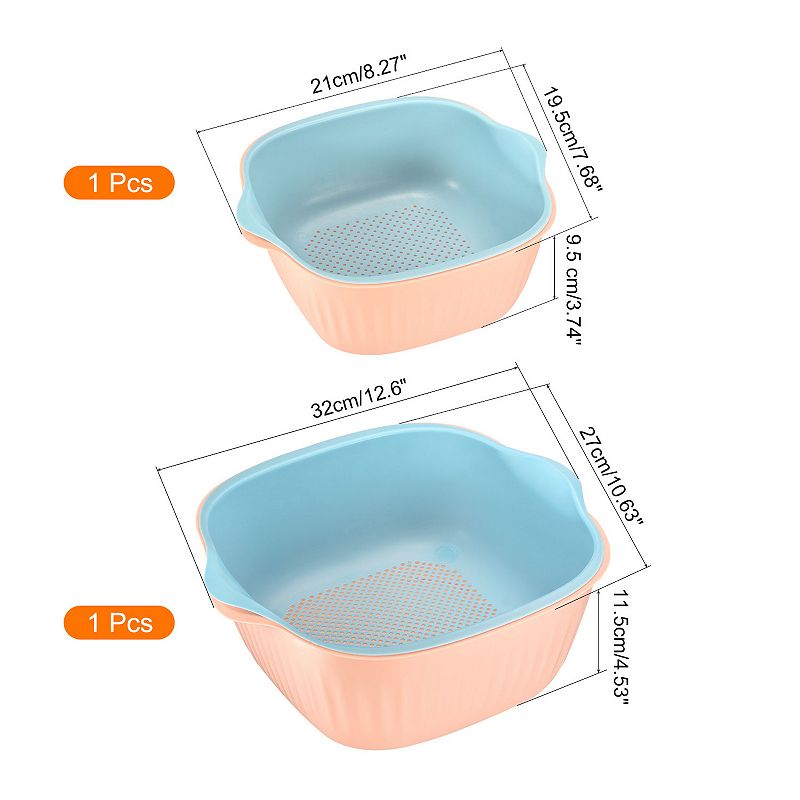 Double Layered Kitchen Colander Strainer 2PCS， Plastic Washing Bowl Food Strainer