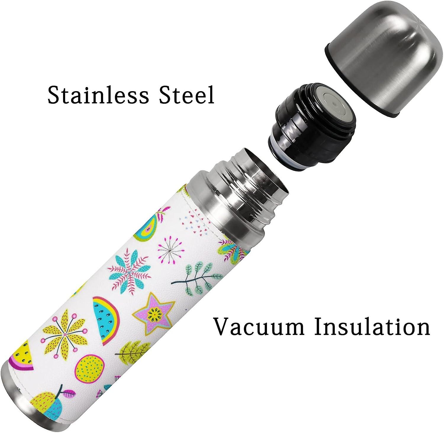 Insulated Mug Stainless Steel Water Bottle Floral Fruits Vegetables Vacuum Cup Travel Mug For Travel School Office