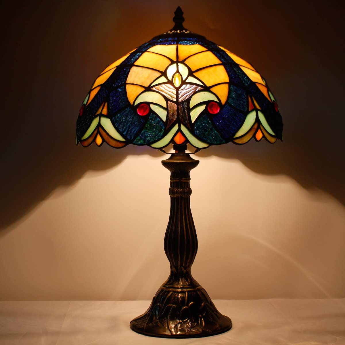 GEDUBIUBOO Tiffany Style Lamp Stained Glass Bedside Table Lamp Blue Yellow Liaison Reading Desk Light 12X12X18 Inches Decor Bedroom Living Room  Office S160E Series