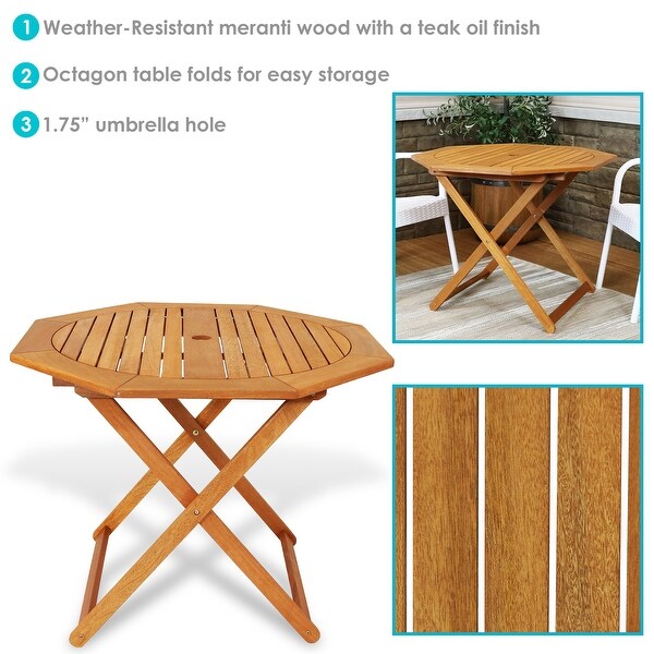 Sunnydaze Meranti Wood Octagon Outdoor Folding Patio Table