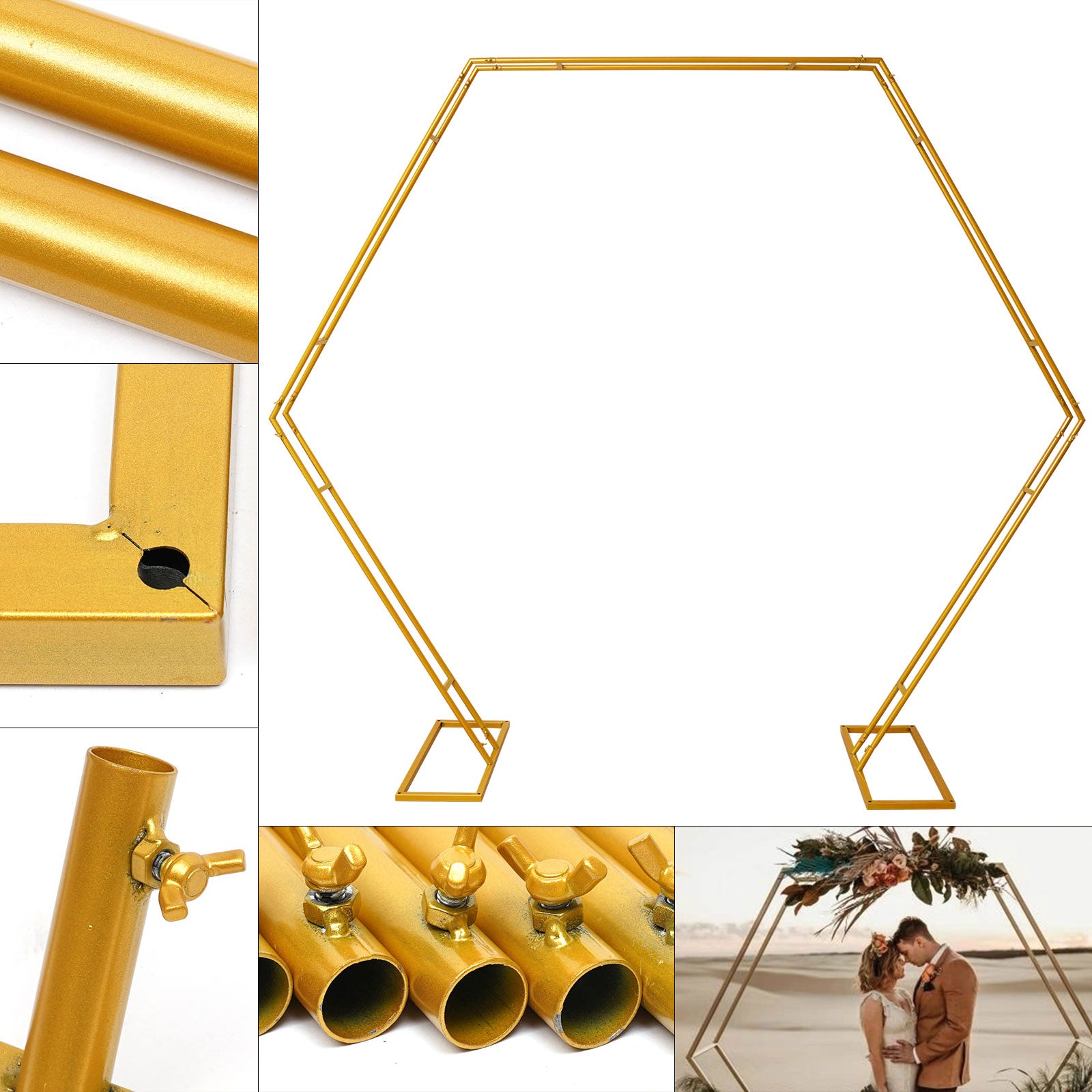 Miumaeov 8ft Gold Hexagon  Metal Arbors Photo Booth Decor Wreath Backdrop Stand