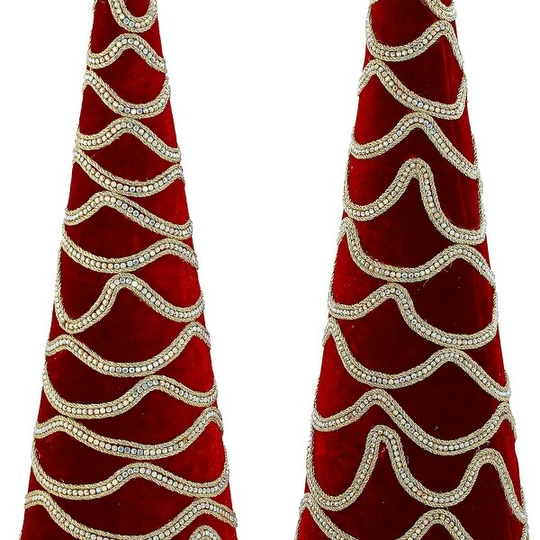 1824 Velvet With Jewel Cone Tree Set of 2