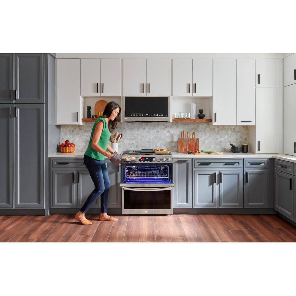 LG 6.9 cu. ft. Smart Slide-In Double Oven Gas Range with ProBake and InstaView in PrintProof Stainless Steel LTGL6937F