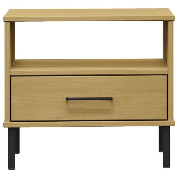 Bedside Table with Metal Legs Brown Solid Wood Pine OSLO