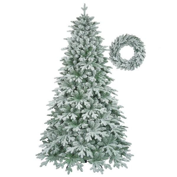 7ft Lighted Artificial Christmas Tree with Wreath Set of 2，Christmas Tree Holiday Decoration，Creative Decorated Trees