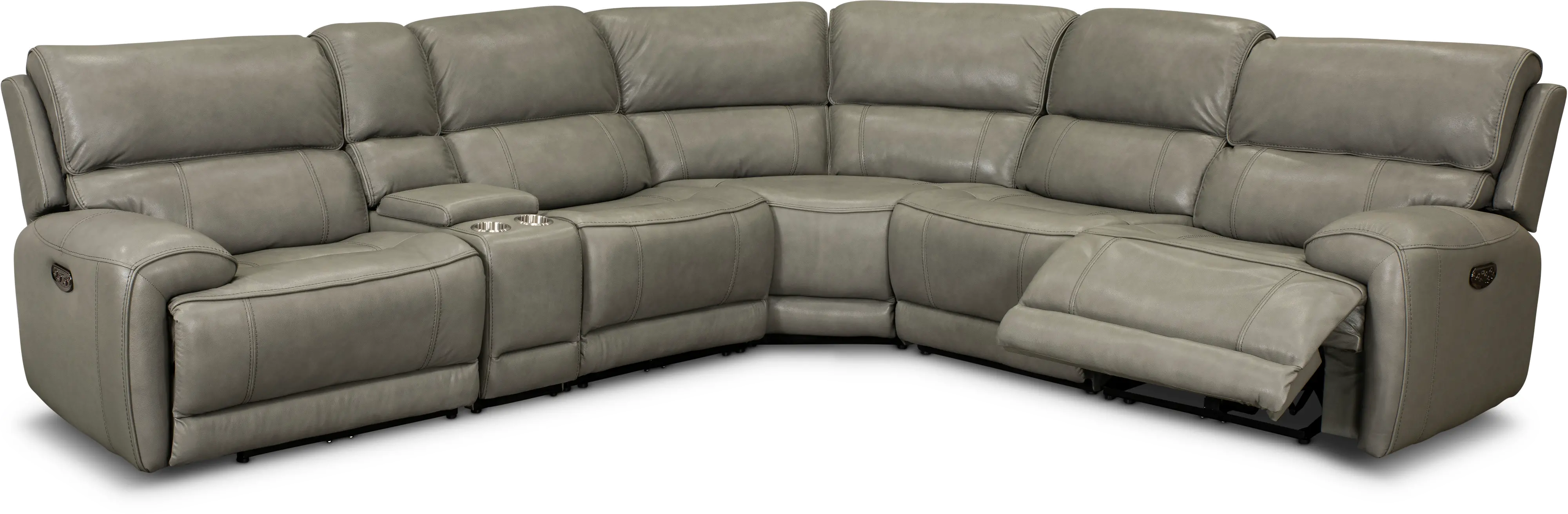 Mickey Gray Leather 6-Piece Power Reclining Sectional