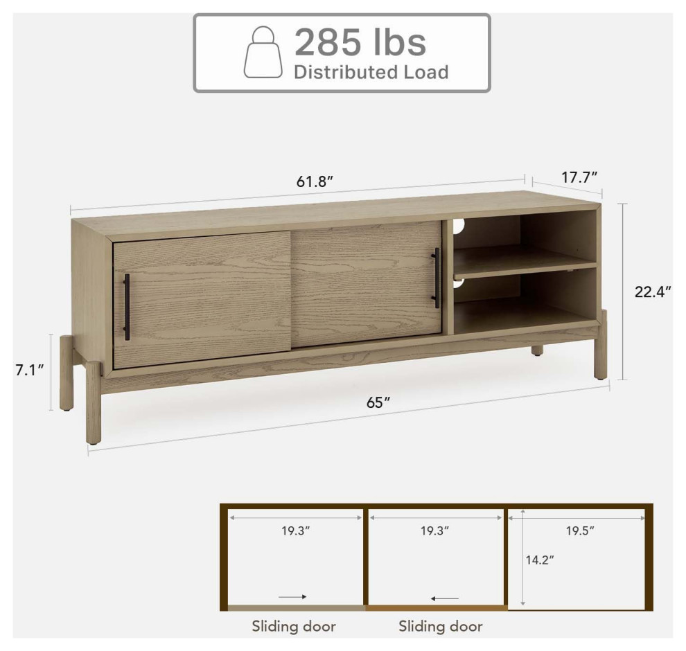 Mid Century TV Stand  2 Sliding Cabinet Doors  ampOpen Compartment  Light Gray   Midcentury   Entertainment Centers And Tv Stands   by Decor Love  Houzz