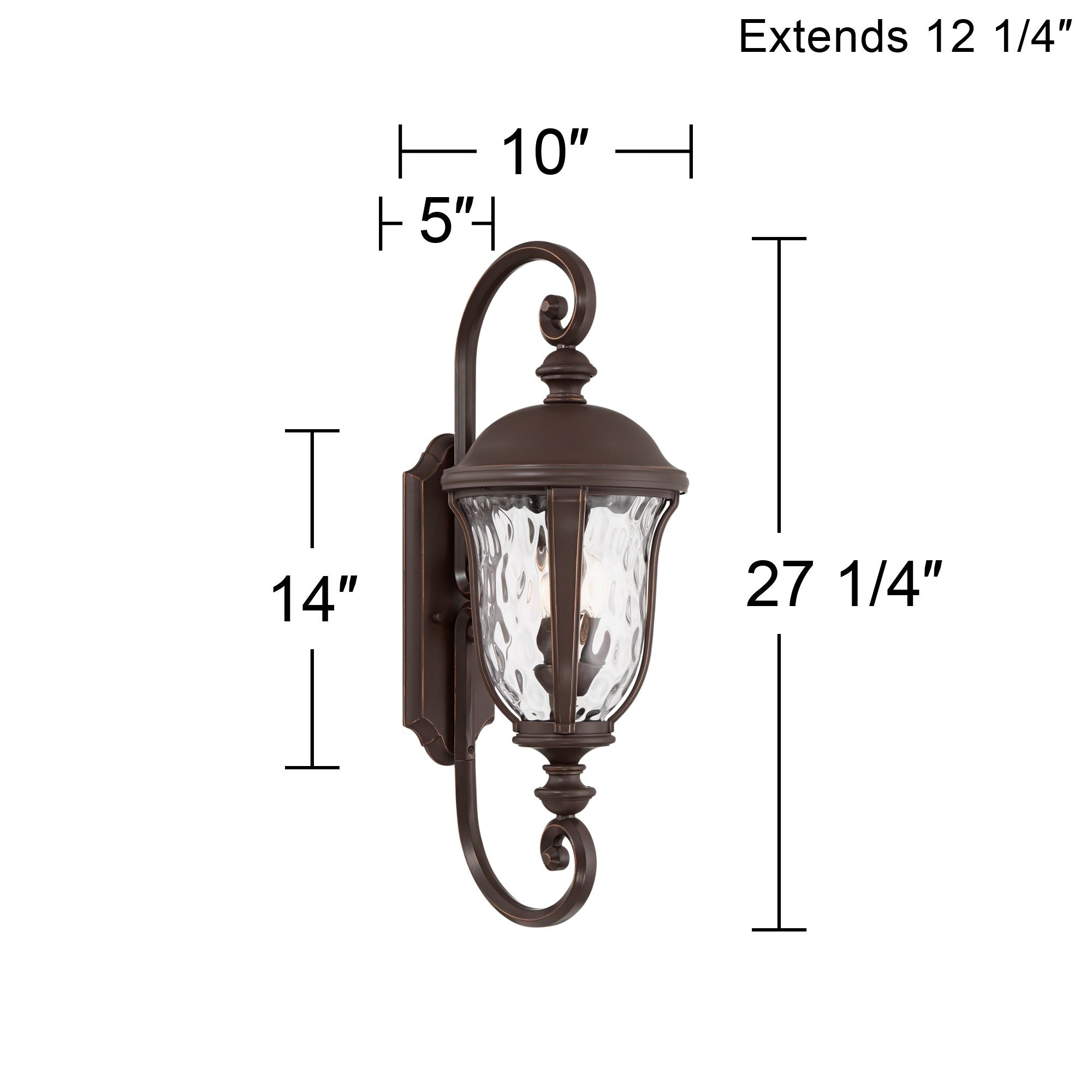 John Timberland Rustic Farmhouse Outdoor Wall Light Fixture Bronze 27 1/4" Clear Hammered Glass Shade for Exterior Barn Deck House Porch Yard Patio