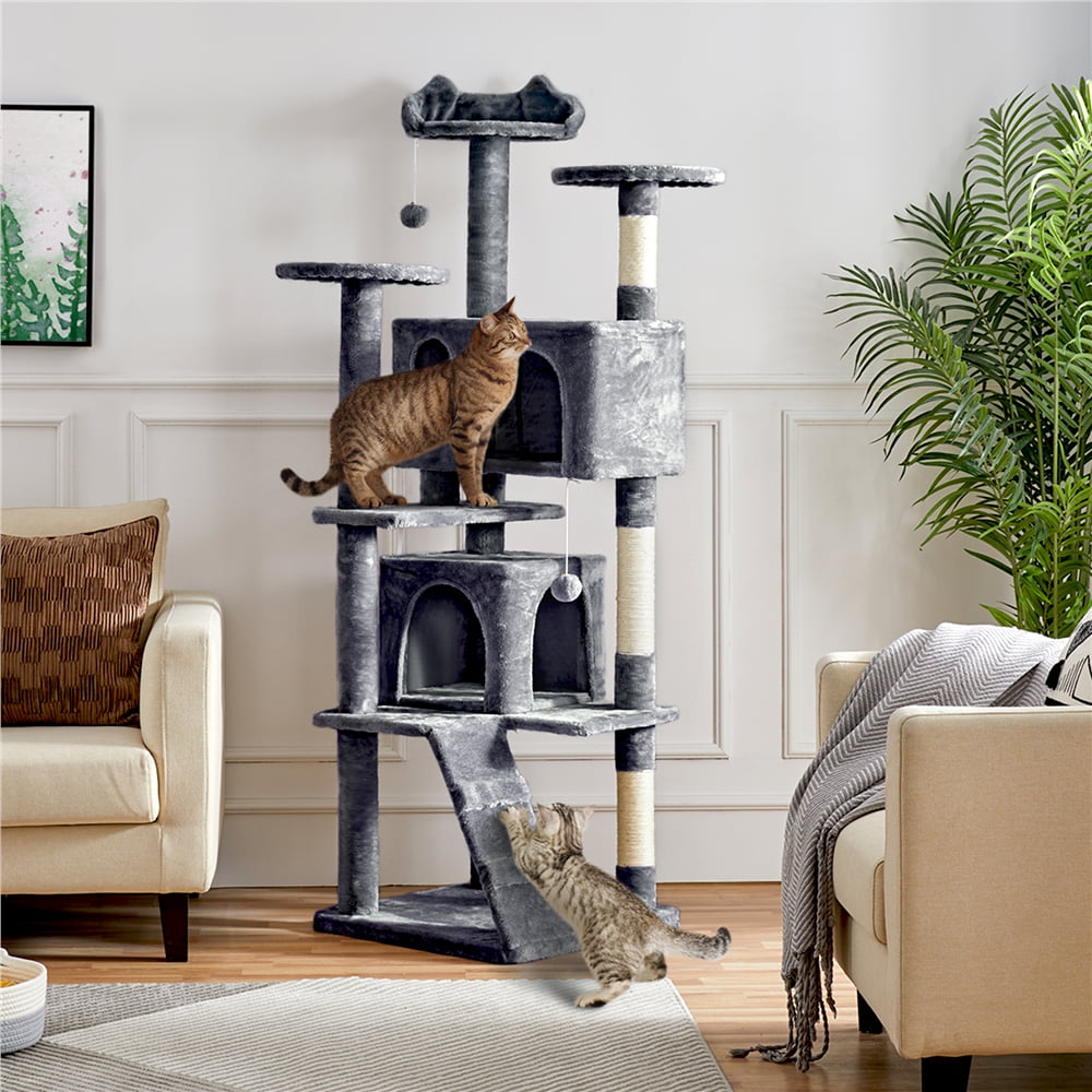 Topeakmart 70'' Multilevel Cat Tree Condo Cat Tower with 3 Scratching Posts， Dark Gray