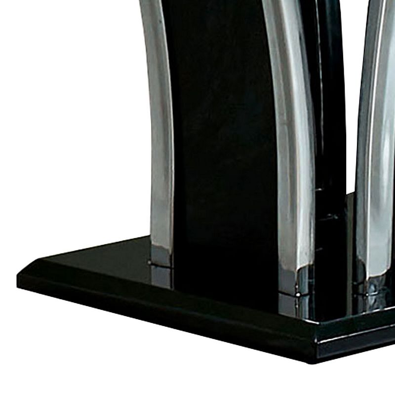 Chrome Trim Flared Base End Table with Glass Top， Black and Silver