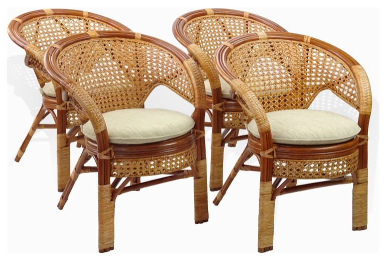 Set of 4 Pelangi Dining Armchairs Handmade Rattan Wicker Furniture Colonial   Tropical   Dining Chairs   by RattanUSA  Houzz