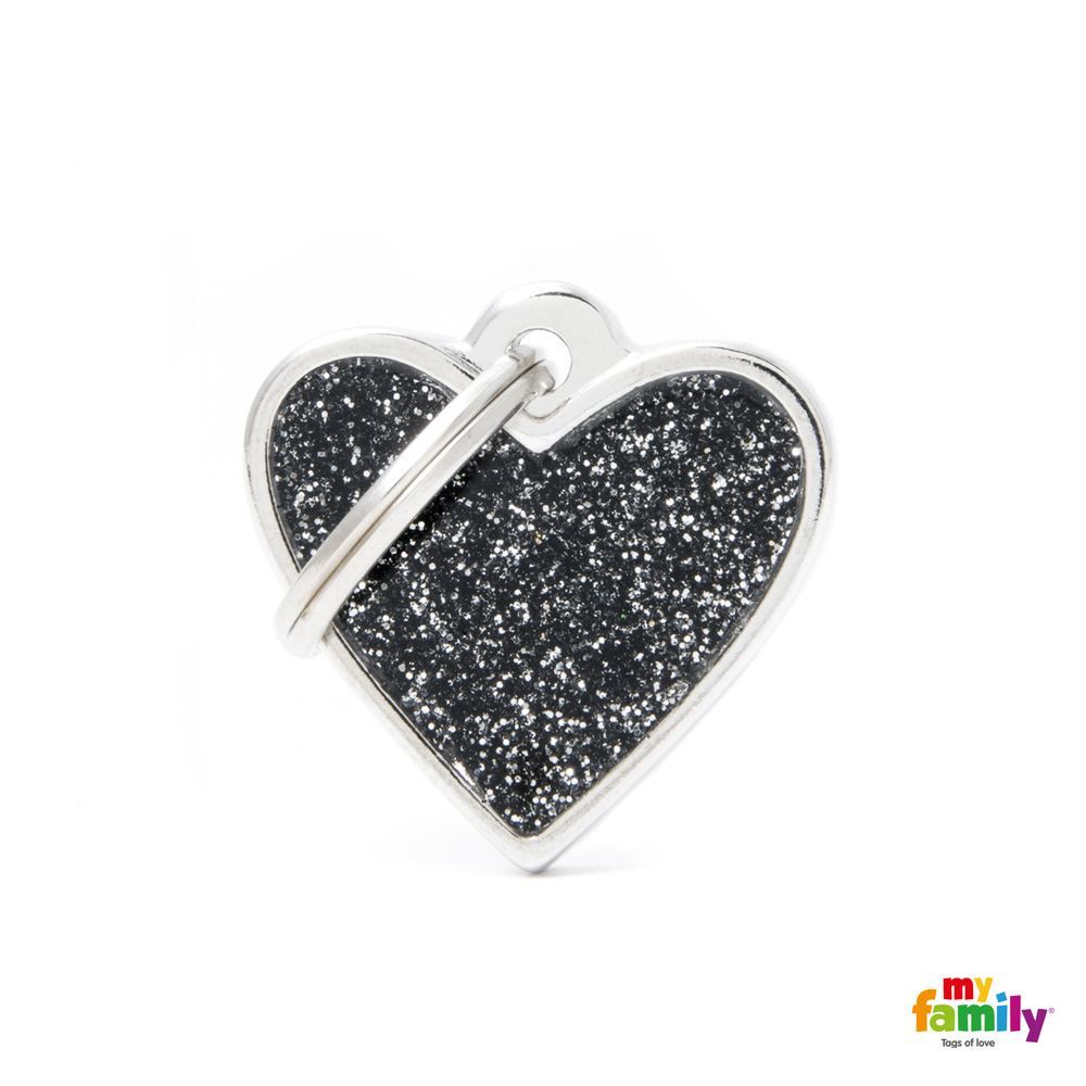 Black Glitter Heart Small Dog Tag