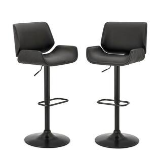 Glitzhome Mid-century Black Modern Adjustable Height Swivel Bar Stool (Set of 2) 2000900007