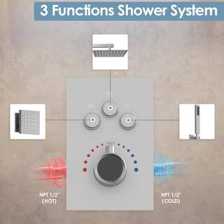 CRANACH 7-Spray Patterns Shower Faucet Set 12 in. Wall Mount Dual Shower Heads 2.5 GPM with 6-Jets in Brushed Nickel SRSFS1003-NK12