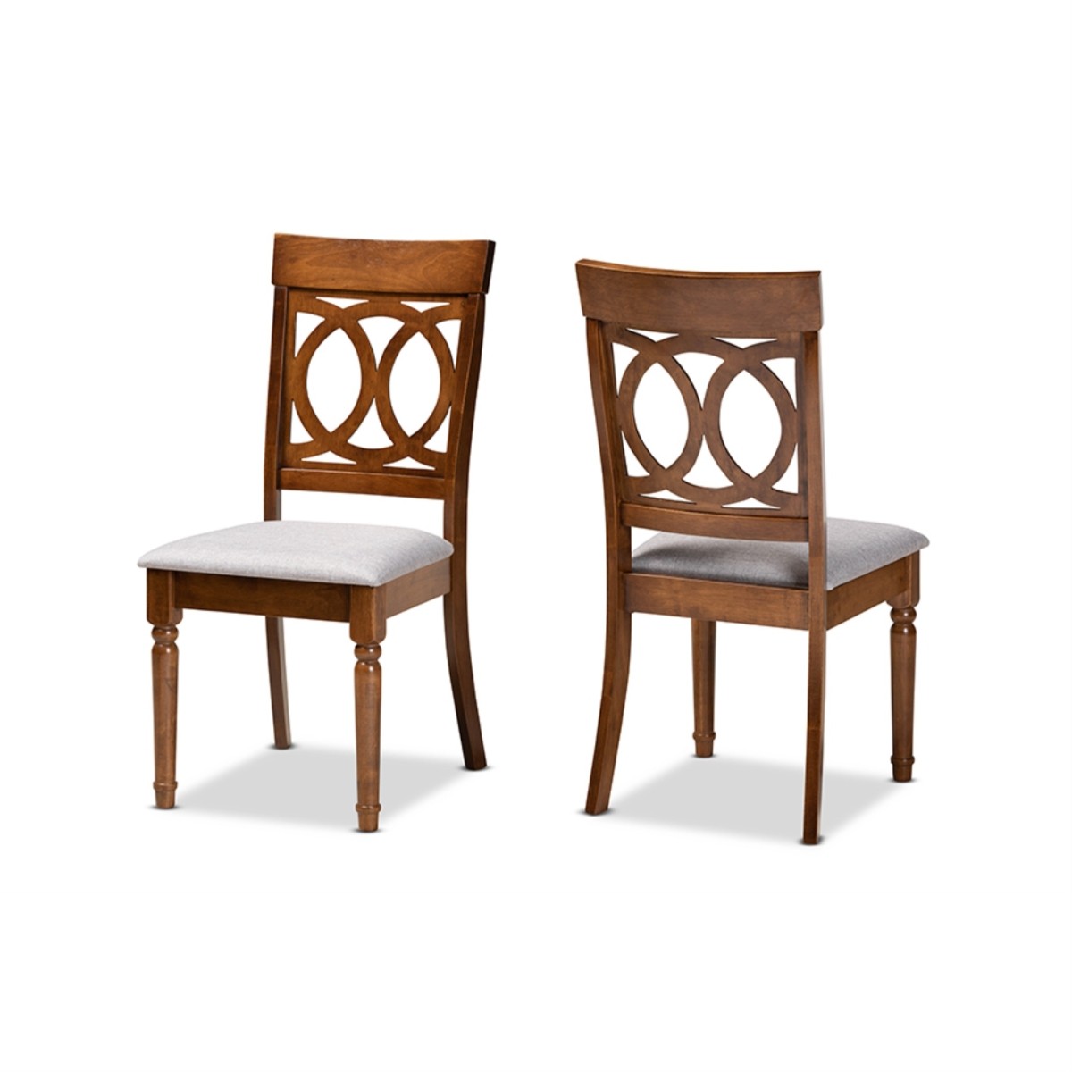 Wholesale Interiors Baxton Studio Lucie Modern and Contemporary Grey Fabric Upholstered and Walnut Brown Finished Wood 2-Piece Dining Chair Set