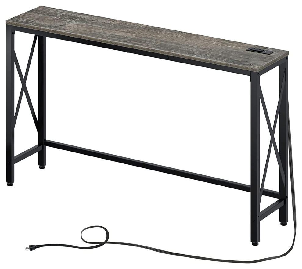 Narrow Console Table with Power Outlet with Metal Frame and Adjustable Feet   Transitional   Console Tables   by Imtinanz  LLC  Houzz