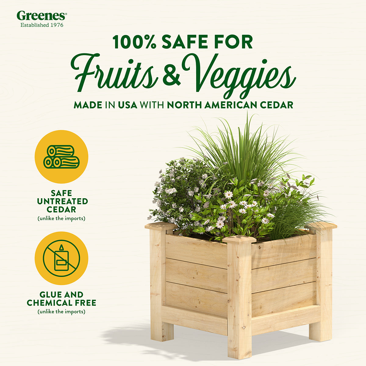 Greenes Fence Original Cedar Elevated Planter, 16" x 16" x 17"