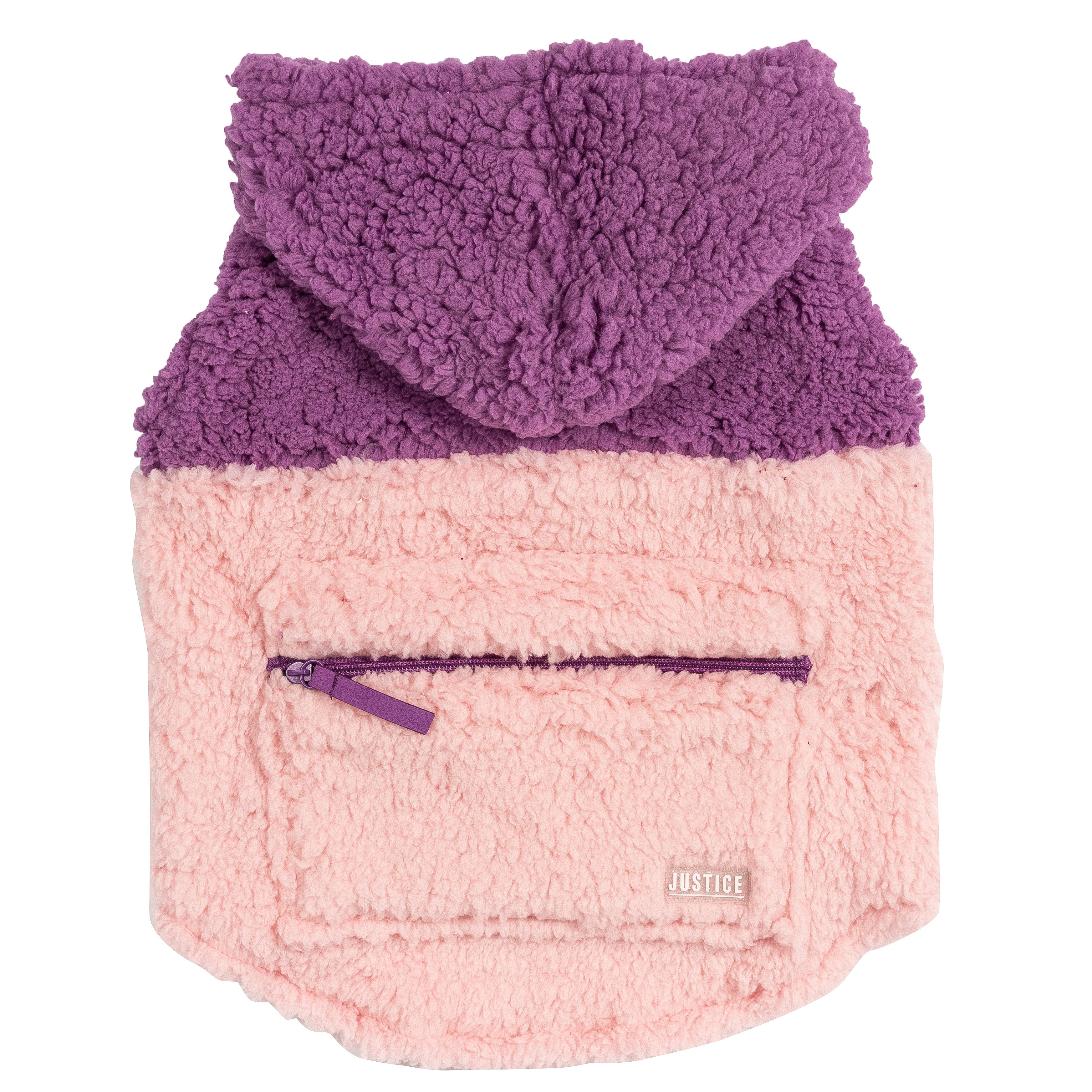 Justice Pet Polyester Sherpa Dog Hoodie With Zip Pocket， Tonal Pink， XS