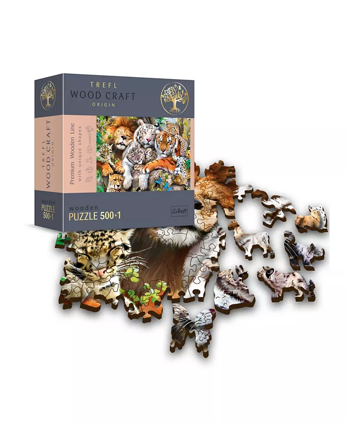 Trefl Wood Craft 501 Piece Wooden Puzzle - Wild Cats in The Jungle