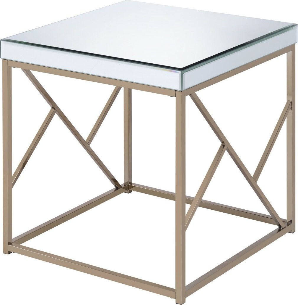 Evelyn MirrorTop End Table  Copper Chrome